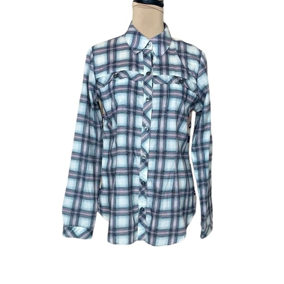 EUC CAbi Mixed Plaid and Floral Button Down Long Sleeve Top - Picture 2 of 9